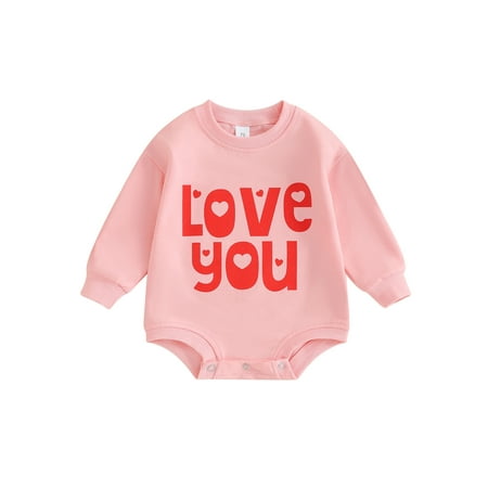 

Bagilaanoe Newborn Baby Girl Boy Valentine’s Day Romper Sweatshirt Long Sleeve Bodysuits Letter Print Pullover 3M 6M 12M 18M Infant Casual Tee Tops