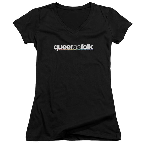 Queer As Folk Logo Junior Women's V-Neck T-Shirt Black