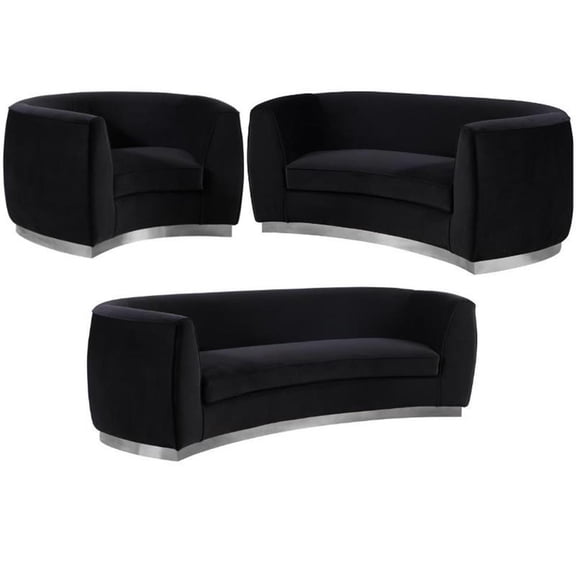 Home Square 3-Piece Set with Accent Chair Loveseat & Sofa in Black and Chrome