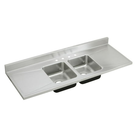 Lustertone Self Rim Double Bowl Elkay D66294 Gourmet Lustertone Stainless Steel Double Bowl Sink Top Sink with 4 Faucet Holes ()