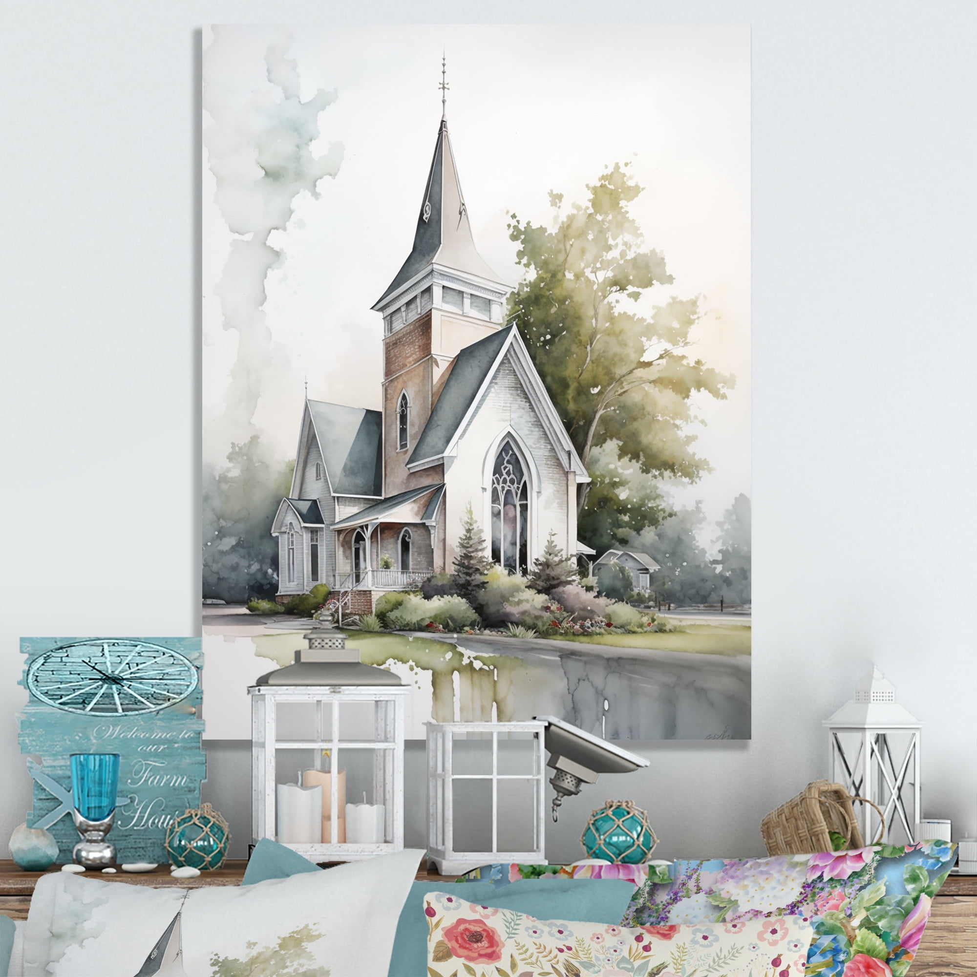 Designart Church In A Small Town III Canvas Wall Art