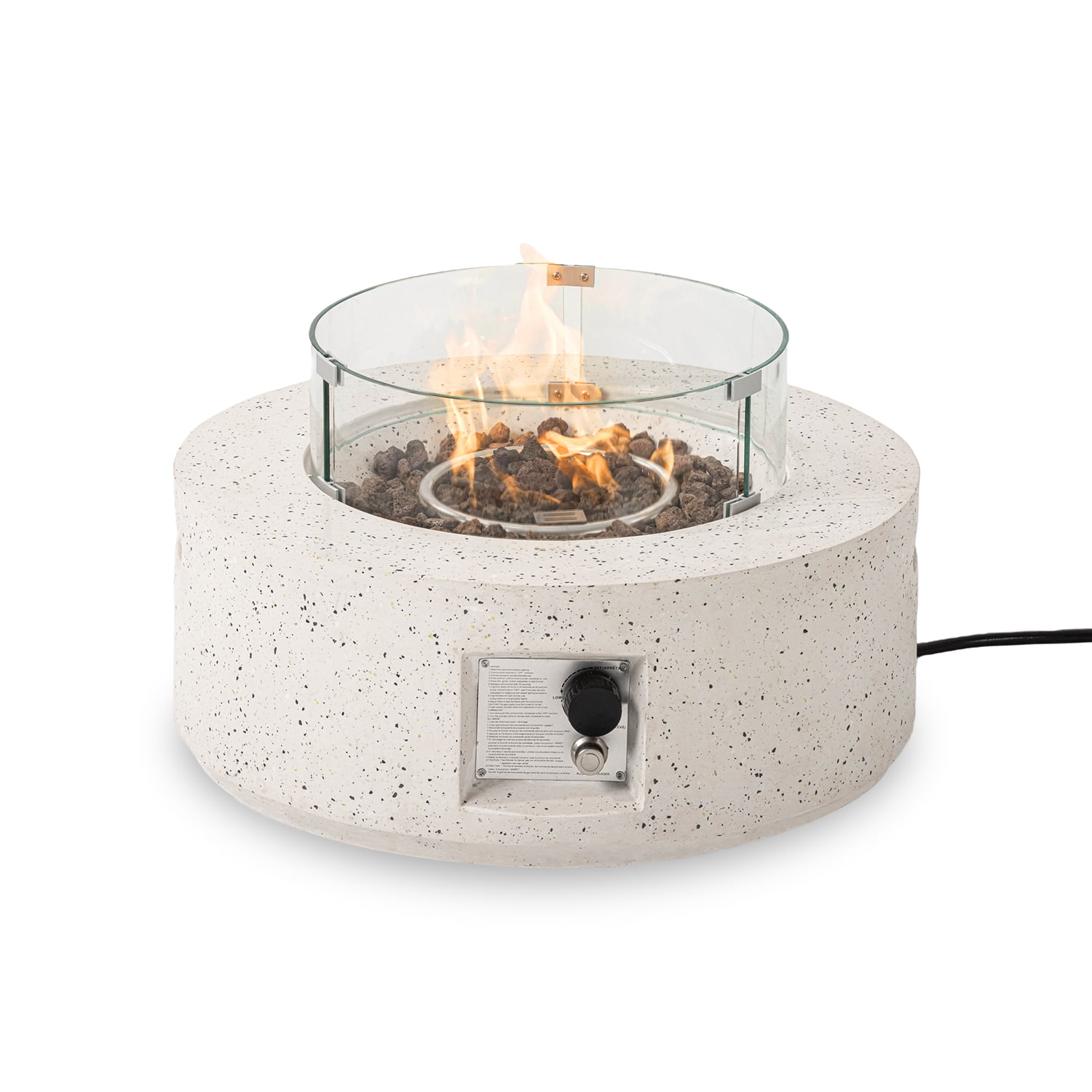 MOALCOFER 28"Round Propane Fire Pit Table,40,000 BTU Stainless Steel Burner Gas Fire Pit with Wind Guard