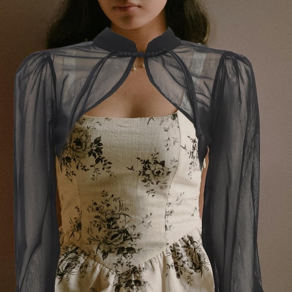 AURARMLET Lightweight Breathable Chiffon Long Sleeve Shrug Crop Top for Summer Layering