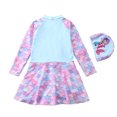 thumbnail image 2 of URMAGIC URMAIC Girls Long Sleeve Rash Guard One Piece Mermaid Swimdress w/Cap Swimsuit,3-9T, 2 of 3