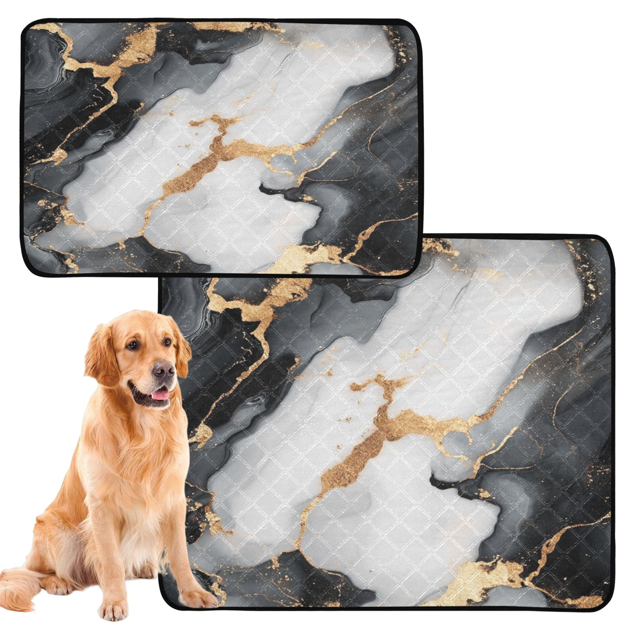 Qxltty Gilt Black Marble Cat litter Pads Pet Set of 3 Diaper Mats Center Anti-leakage Layer Absorbent Soft and Comfortable