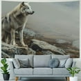 thumbnail image 4 of Creowell  Animal Tapestry, White Wolf on Rocks at The Night Misty Weather Wildlife Nature Scenery Print, Fabric Wall Hanging Decor for Bedroom Living Room Dorm 40x60inch, 4 of 6