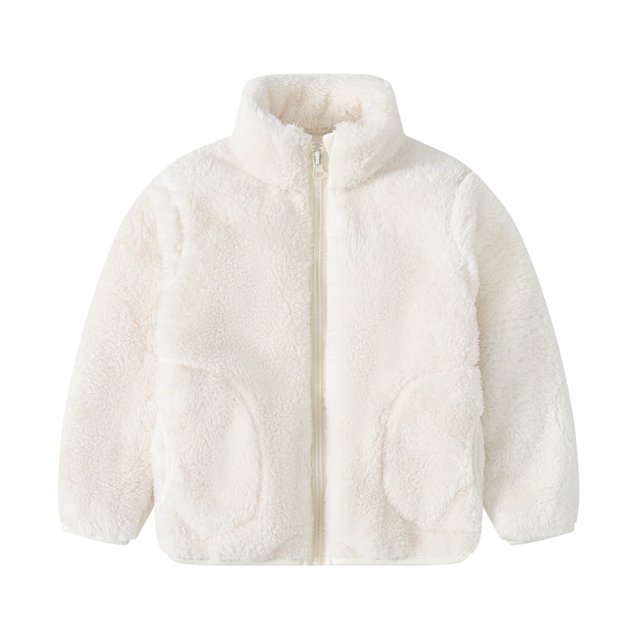 Abrigo de invierno de piel sintética MarinaVida para niño y niña, chaqueta polar cálida con cuello alto, cremallera y bolsillos