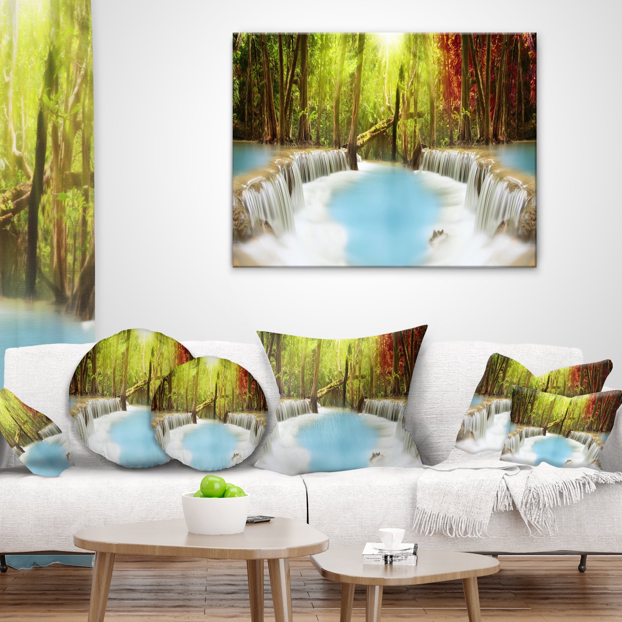 Designart Huai Mae Kamin Waterfall - Photography Throw Pillow - 12x20