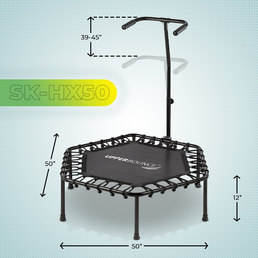 Machrus Upper Bounce 50" Mini Trampoline with Adjustable Handrail – Fitness Trampoline for Kids & Adults, Indoor & Outdoor Rebounder