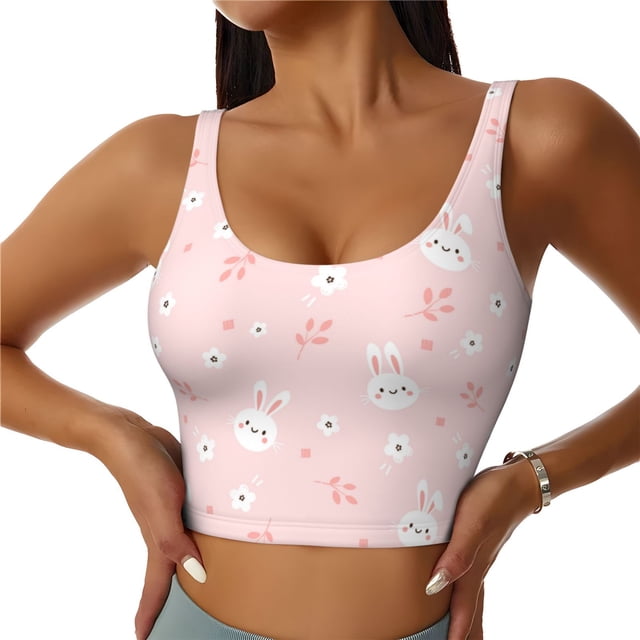Balery Cute Bunny Sujetadores deportivos con espalda cruzada para mujer, acolchados, sin costuras, de alto impacto, ideales para yoga, gimnasio, entrenamiento y fitness.-Medium