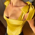 thumbnail image 4 of Fjofpr Yellow Corset Tops for Women Fashion Women Style Solid Color Backless Ribbon Waist Camisole Shapewear Tops, 4 of 6