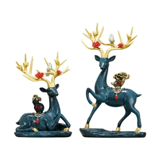 2 piezas Estatua de reno Alce Ciervo Estatua Moderna Figura en miniatura Estatua de animal para Azul