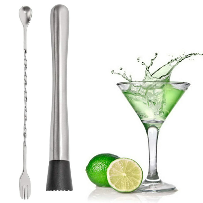 opvise Stainless Steel Cocktail Mixing Spoon And Muddler Sturdy Mix Mojitos  And Fruit Drinks Lemon Swizzle Stick Bar Accessories Silver