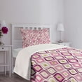 thumbnail image 5 of Ambesonne Geometric Quilted Bedspread Set 2 Pcs, Doodle Style Leaf, Twin Size, Purple Pink Olive Green, 5 of 6