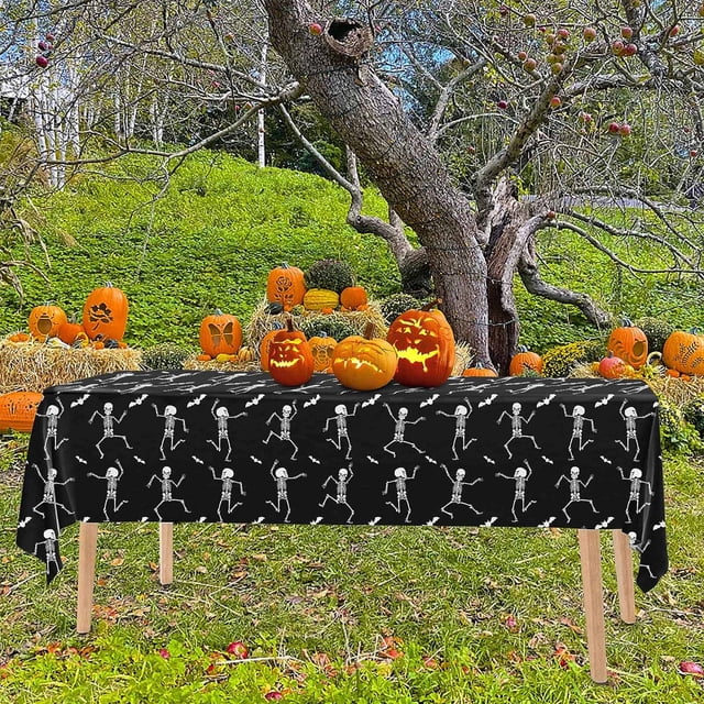 Mantel Desechable Impermeable con Diseño de Calavera para Halloween | Material Pe | Tema de Terror para Halloween | Fácil de Limpiar | Resistente a Las Roturas | 1 Mantel