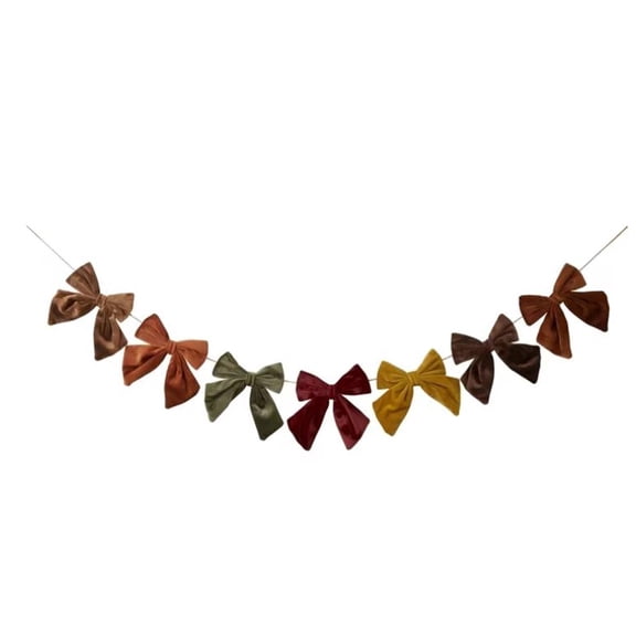 Velvet Bow Garland Coquette Ribbon Banners Fall Rustic Boho Holiday Christmas Thanksgiving Decor Multicolor 6.5FT
