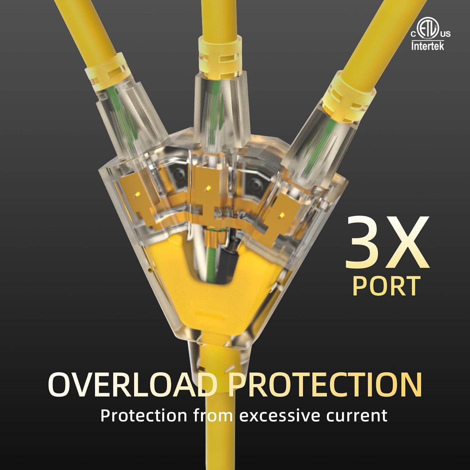 3FT 12 Gauge Heavy Duty Outdoor Extension Cord Waterproof with 3 Outlets & Lighted End STW 15A 1875W 3-Prong Yellow Flexible Power for Indoor Outside Decorations Garage Garden ETL