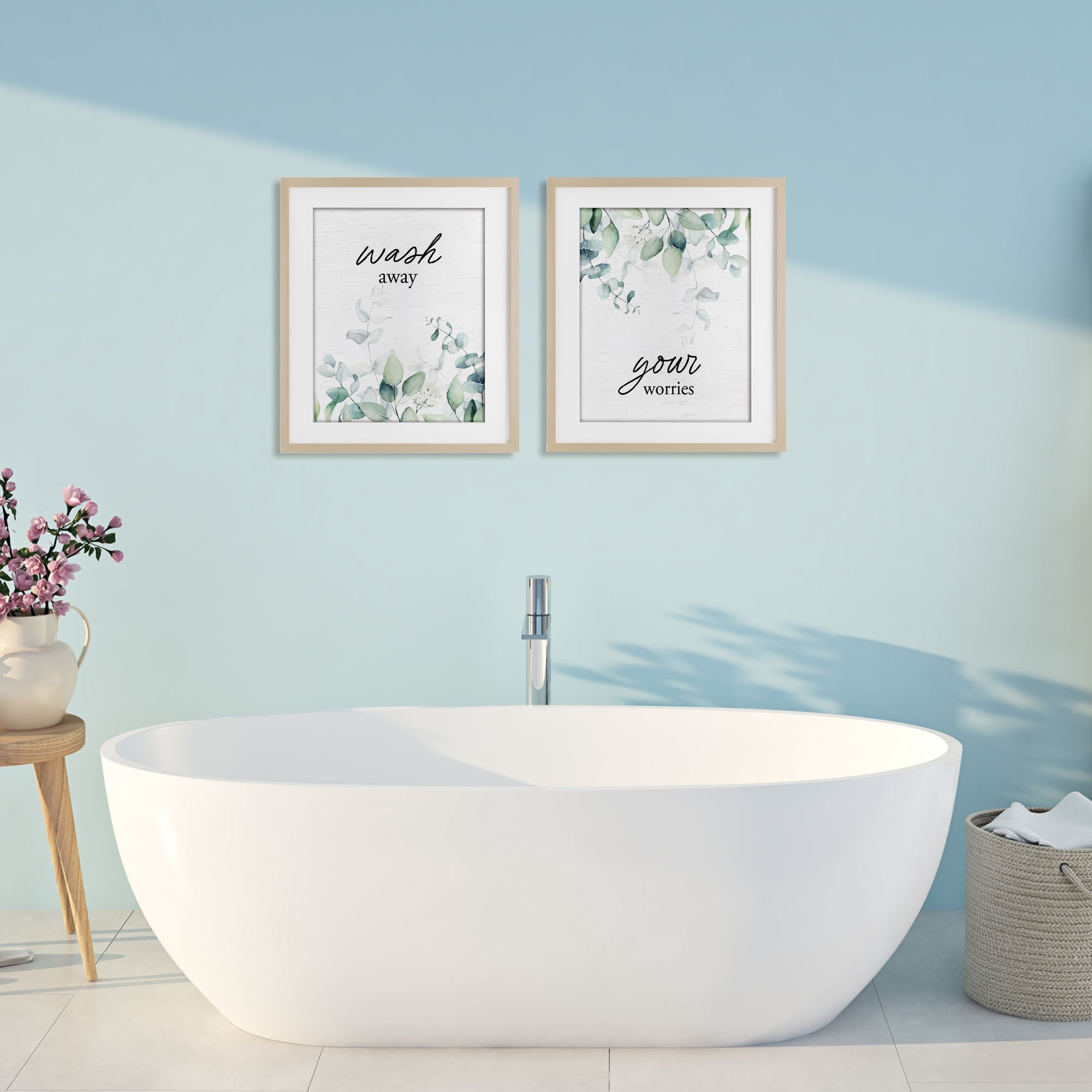 Wash Away Your Worries Leaves 2 Piece Birch Framed Print Under Glass Set, design by Lettered and Lined