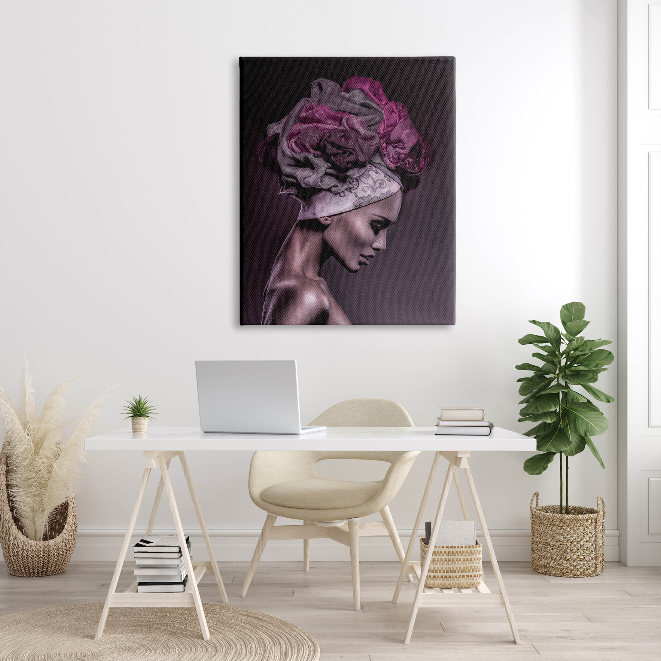 Woman Floral Headwrap Portrait Botanical & Floral Photograph Gallery Wrapped Canvas Print Wall Art