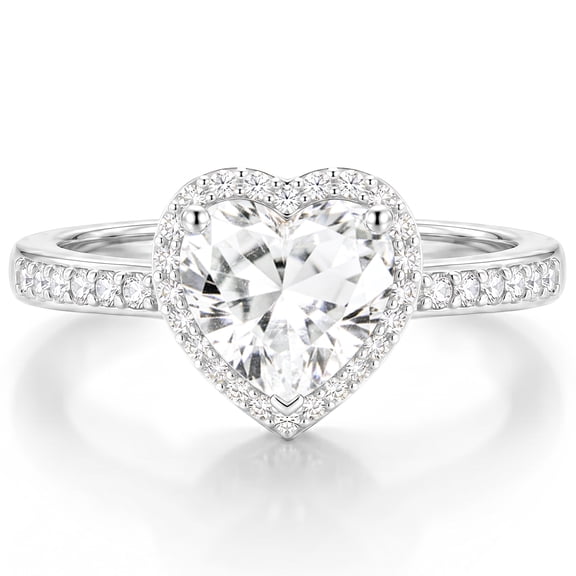 APSVO 925 Silver Plated Love Heart Rings for Women April Birthstone Ring with CZ Eternity Promise Band Engagement Wedding Birthday Jewelry Gifts Teen Girls Stocking Stuffers Kids