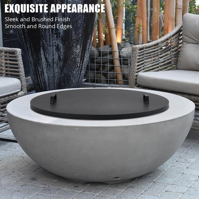 Couvercle Rond pour Foyer en Acier Inoxydable avec Poignée, Housse Robuste et Résistante aux Intempéries pour Feu de Camp, Argent, Ajustement Universel pour Foyers de 20x20 à 38x38 Pouces, pour Patio et Camping