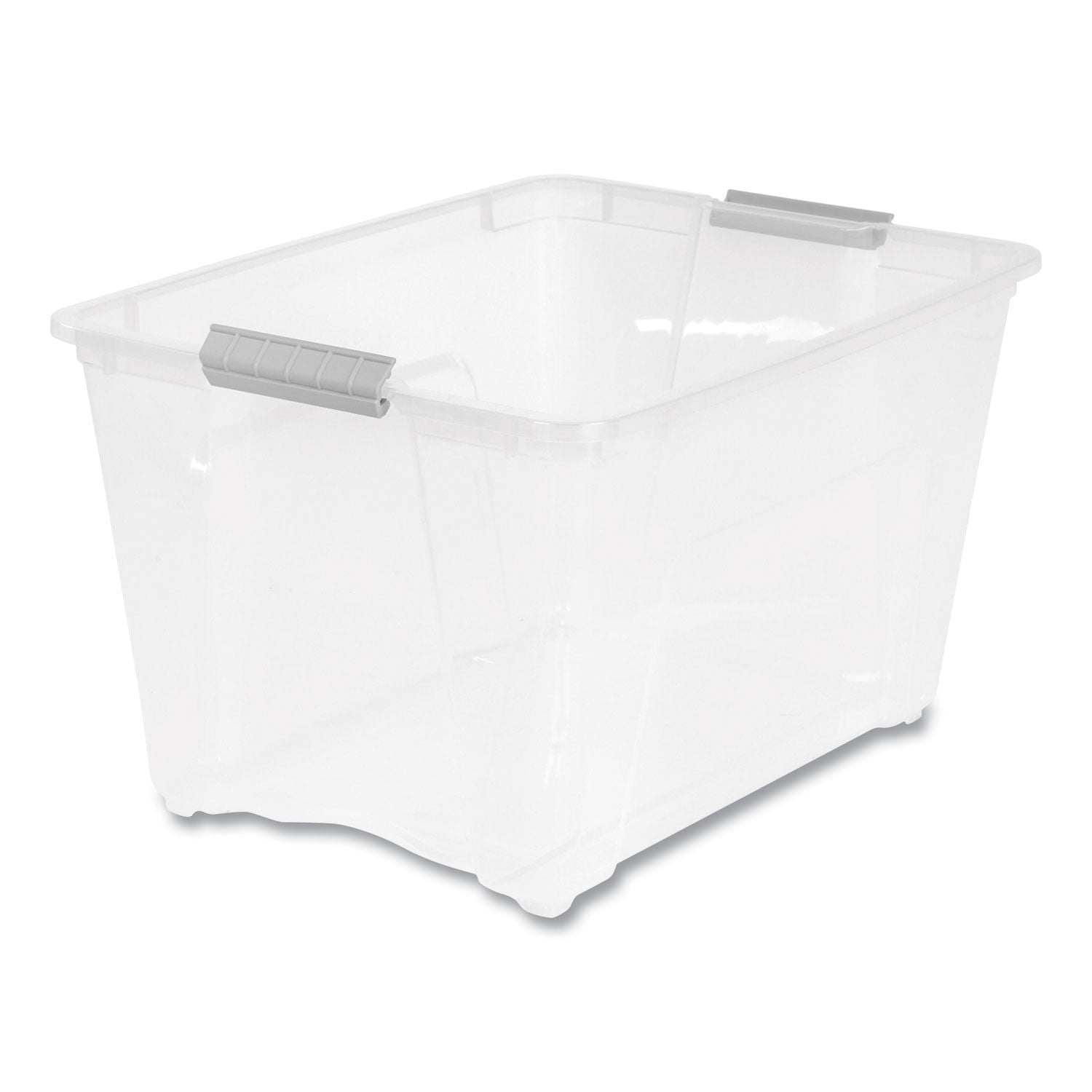 Stack And Pull Latching Flat Lid Storage Box, 6.73 Gal, 16.5 X 22 X 6.5,  Clear/translucent Blue | Bundle of 10 Each