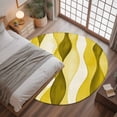 thumbnail image 3 of 4Ft Round Rug, Yellow Stripes Non-Skid Rubber Backing Large Area Rugs - Living Room Bedroom Home Office, Retro Farmhouse Gradient Ripple Pattern Indoor Floor Mat Carpets Washable Rug, 3 of 9