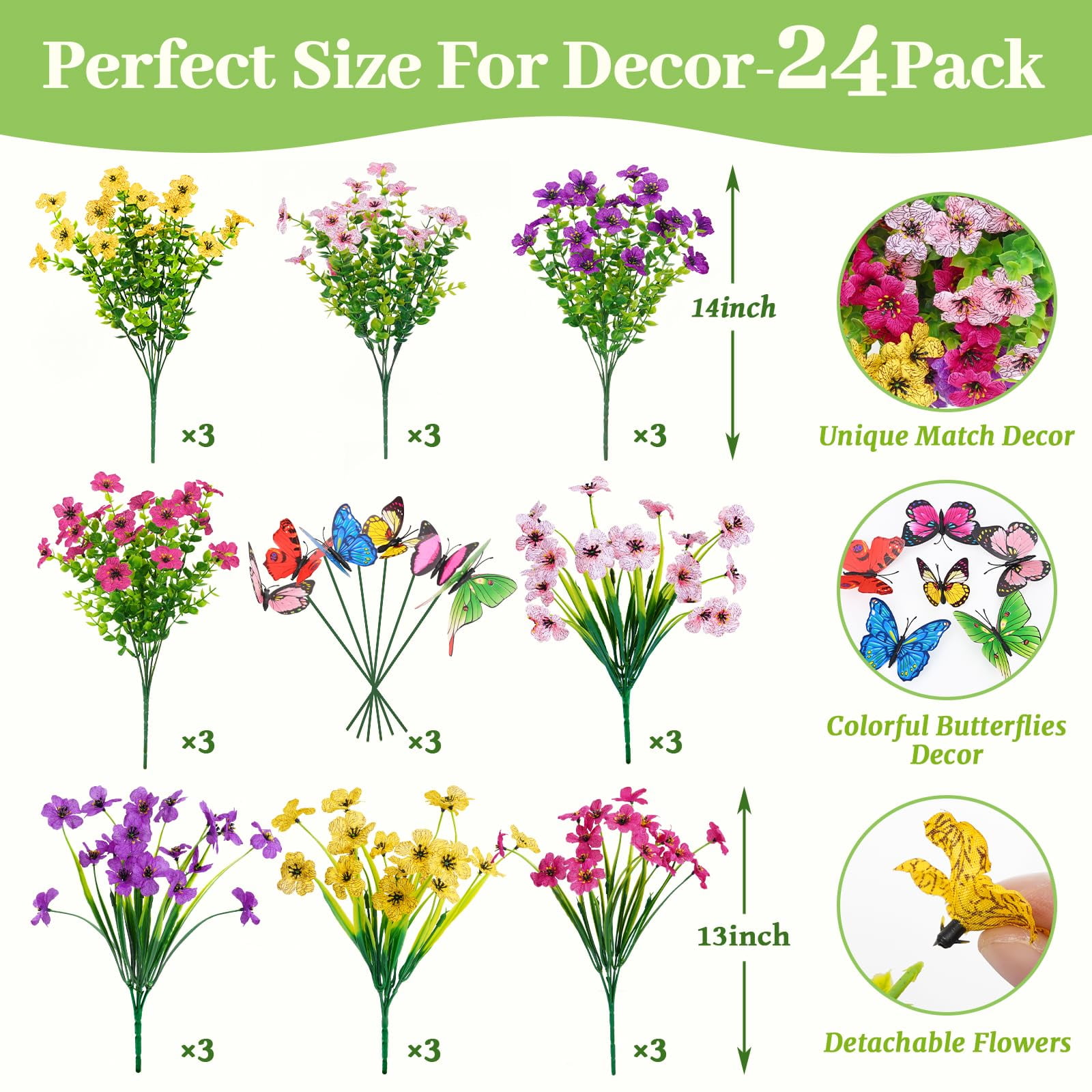 Lyacmy 24 Bundles Artificial Flowers for Outdoors, UV Resistant Fake Outdoor Flowers Plants for Outside Home Garden Porch Patio Yard Decor