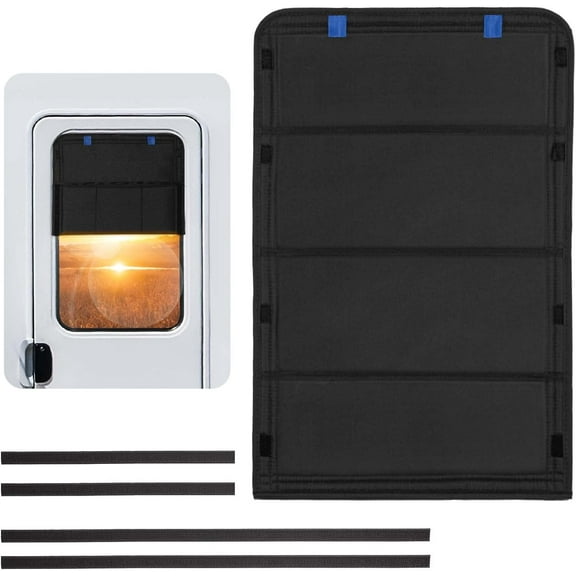 RV Door Window Shade Cover,25 x 16 Inches, Foldable Window Cover with Velcro, Waterproof Thickened Oxford Fabric for UV Protection, Camper Trailer Travel Accessories