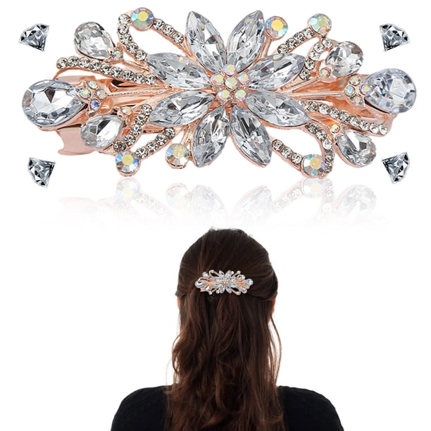 Pinzas para el cabello con flores francesas de metal, pinzas para el cabello con diamantes de imitación, pasadores para el cabello con cristales franceses antiguos, pasadores con hojas y flores