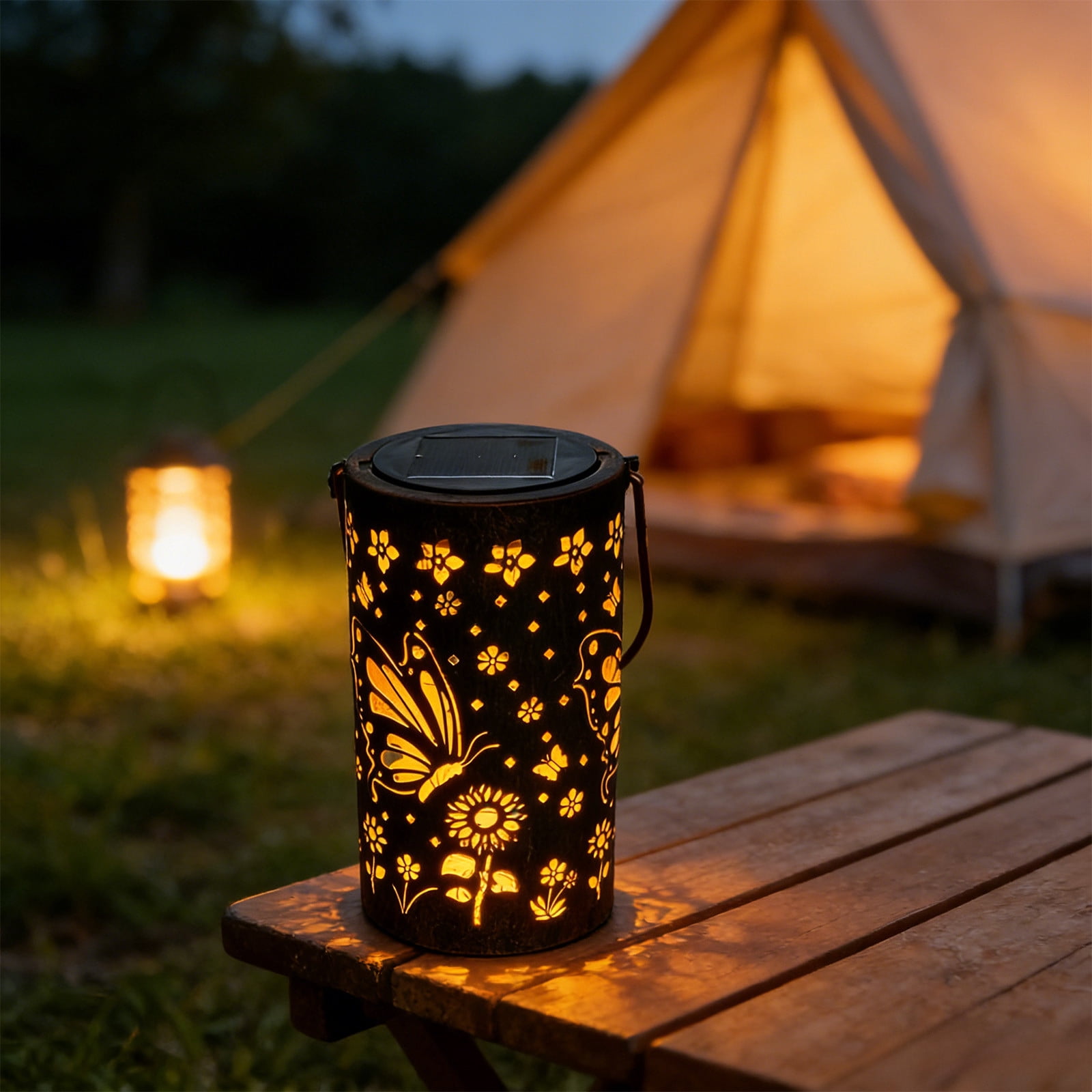 Colorful Sunflower Glow Solar Garden Lantern, Solar Outdoor Hanging Light Dragonflys Elementl Solar Light, Hanging Sunflower Lantern Lights with Colorful Projection, Outdoor Waterproof