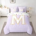 thumbnail image 2 of Feelyou Cartoon Initial Letter Bedding Comforter Set 7 Pieces, Kawaii Monogrammed M Full Bedding Set, Dreamy Purple Stripes Reversible Fitted Sheet Flat Sheet, Super Cozy Room Decor, 2 of 8