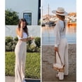 thumbnail image 4 of PUWEI Women's Cotton Linen Casual Pants Button up High Waist Wide Leg Trousers with Pockets, 4 of 7