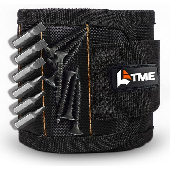 LATME Magnetic Wristband with 15 Strong Magnets for Holding Screws Nails Drill Bits-Best Armband Tool for DIY Handyman Unique Gift for Men (Black)