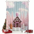 thumbnail image 2 of Pink Christmas Shower Curtain, Xmas Farmhouse Tree Blue Sky Snowflake Waterproof Fabric Shower Curtains with 12 Hooks, Bathroom Curtain Set for Bathroom Accessories Decor, 66 x 72 Inches, 2 of 9