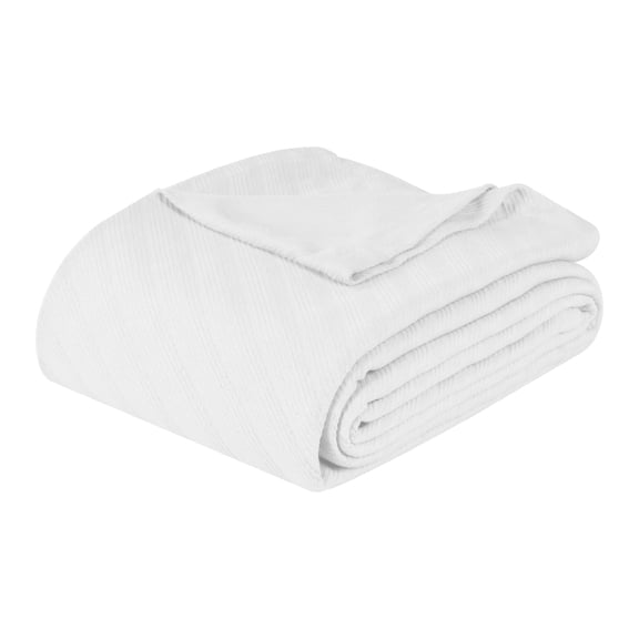 Superior Milan Cotton Textured Striped Woven Blanket, California King, White