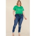 thumbnail image 2 of Plus Size Tie Front Drawstring Short Sleeve Crop Top, 2 of 5