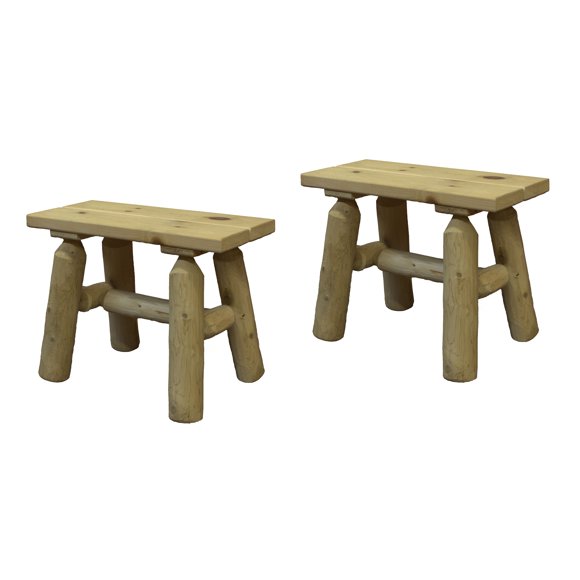 Lakeland Mills White Cedar Log Wood Outdoor Patio End Side Bench, Natural (Pair)