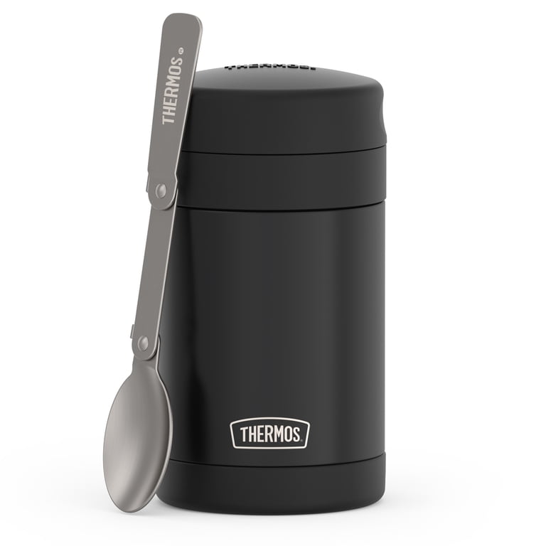 (2 pack) (2 pack) Thermos Vacuum Insulated Food Jar with Folding Spoon, Black, 16 Ounce