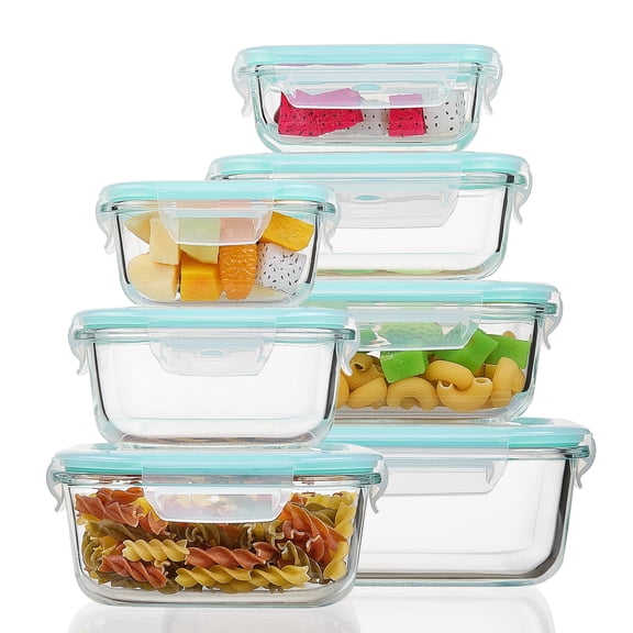Vtopmart 7 Pack Glass Food Storage Containers, Meal Prep, Airtight Bento Boxes with Leak Proof Locking Lids