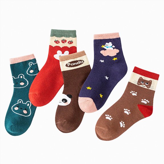 Zuwimk 5 Pairs Non Slip Kids Toddler Baby Socks with Grips Boys Girls Cotton Ankle Socks Multi Colors(Khaki,3-5 Years)