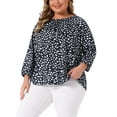 thumbnail image 4 of Blusas de mujer de tallas grandes Agnes Orinda con estampado de lunares, de manga 3/4, camiseta casual de cuello redondo, 4X azul marino, 4 of 5