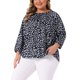 thumbnail image 4 of Blusas de mujer de tallas grandes Agnes Orinda para el Día de San Patricio, con puntos, de manga 3/4, camiseta de cuello redondo, 4X, azul marino, 4 of 5