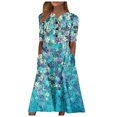 thumbnail image 1 of SMihono Robe d'Été Grande Taille pour Femmes 2023 à Col en V à Manches Courtes Robe Imprimée Robe Décontractée avec Poches, 1 of 4
