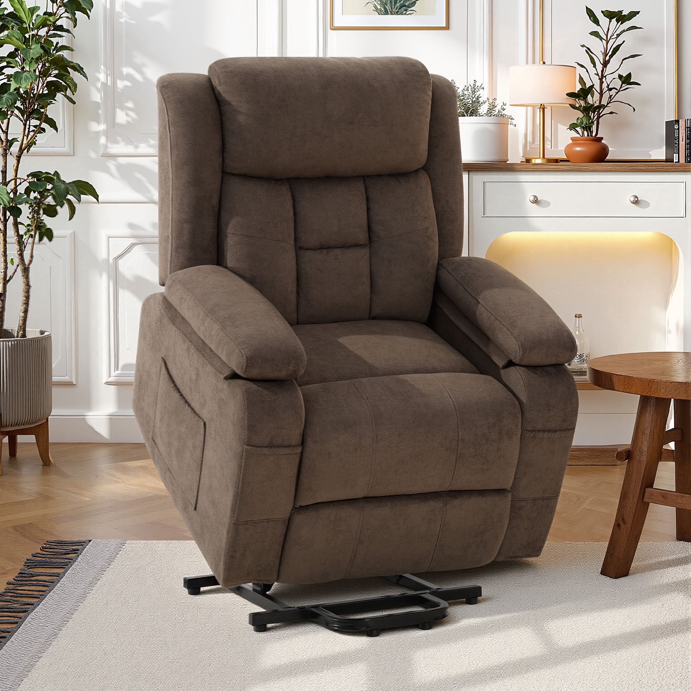 HSUNNS Power Lift Recliner Chair for Elderly, Overstuffed Wide Recliners for Adults, Heavy Duty Recliner Sofa and Safety Motion Reclining Mechanism, 45°-135° Recline, 350lb Capacity, Brown