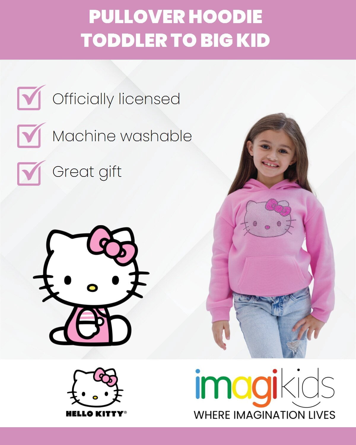 Hello Kitty Big Girls Fleece Pullover Hoodie Pink 14-16