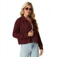 thumbnail image 3 of JWD Women's Cropping Jacket Casual Button Shacket Solid Color Long Sleeve Blouses Top with Pocket Wine Red M, 3 of 5