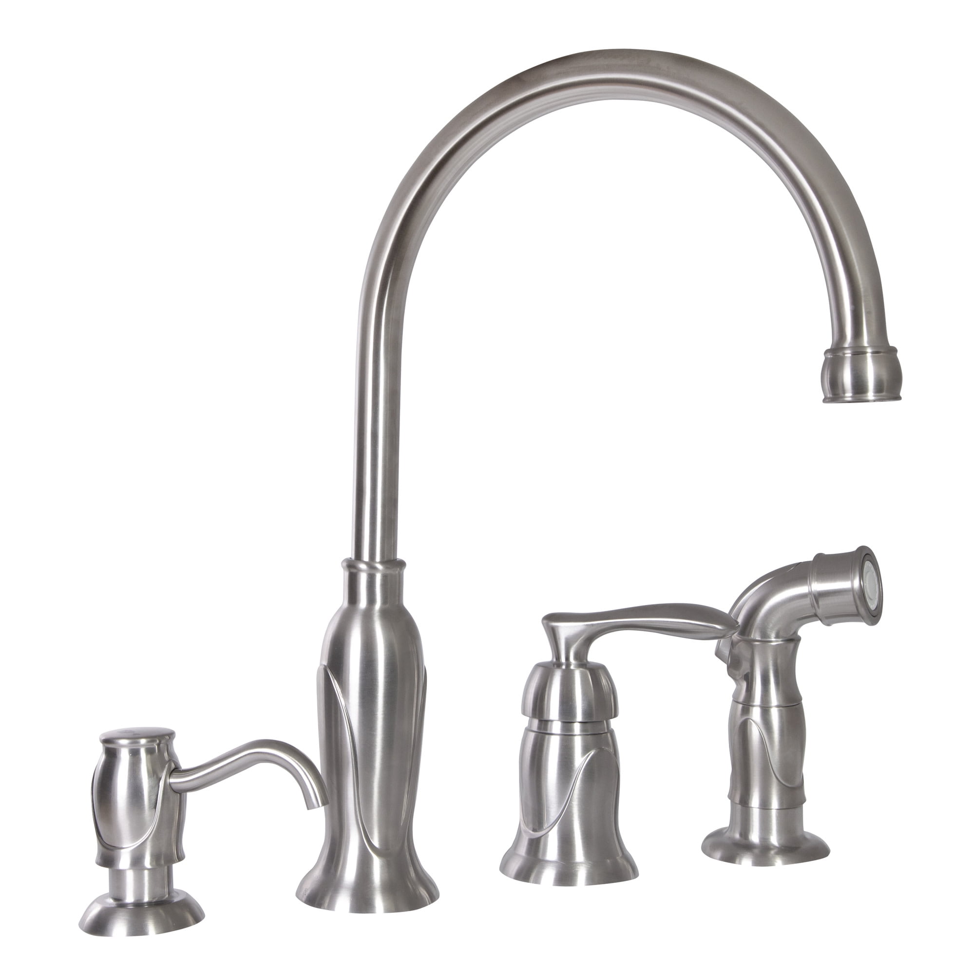 Madison Kitchen Faucet with Sprayer and Soap Dispenser, Satin Nickel