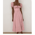 thumbnail image 1 of Mialoley Robe Fendue pour Femmes, Imprimé Floral Col Carré Jupe à Manches Courtes, 1 of 2