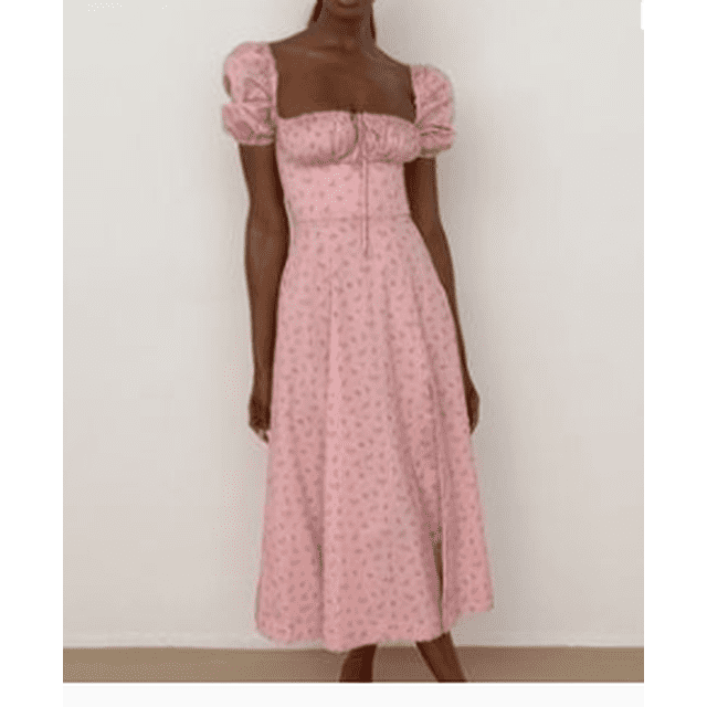 Mialoley Robe Fendue pour Femmes, Imprimé Floral Col Carré Jupe à Manches Courtes